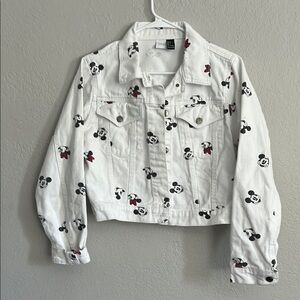 Disney Jean denim jacket, white with Mickey and Minnie. JUNIOR size large.
